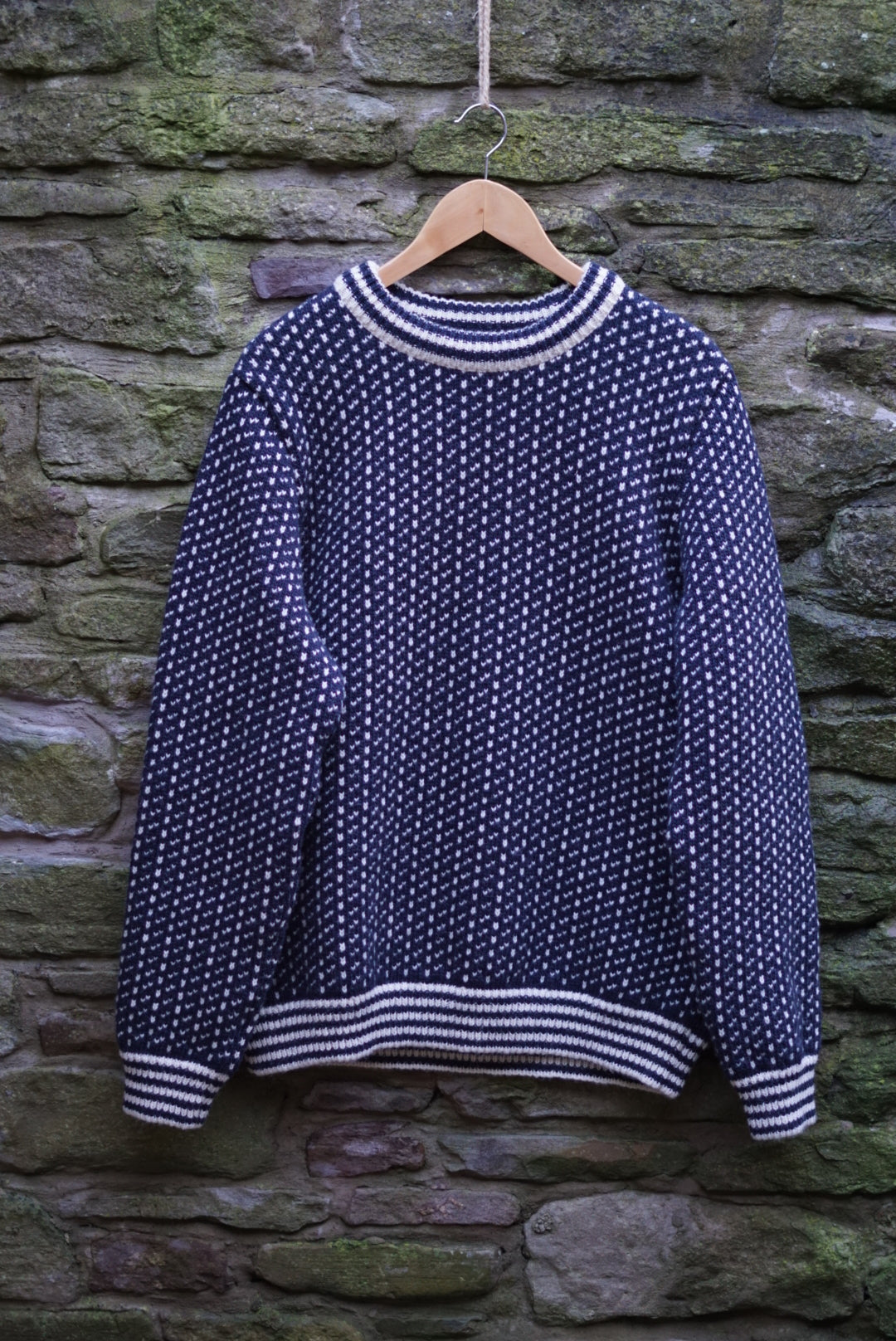 Norlender Island Fisherman’s Sweater - Navy & white neck band