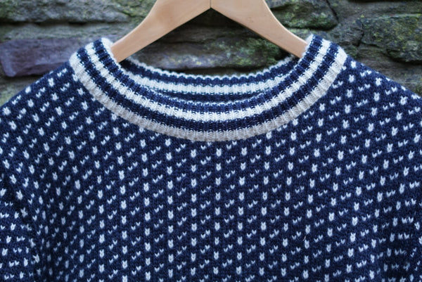 Norlender Island Fisherman’s Sweater - Navy & white neck band